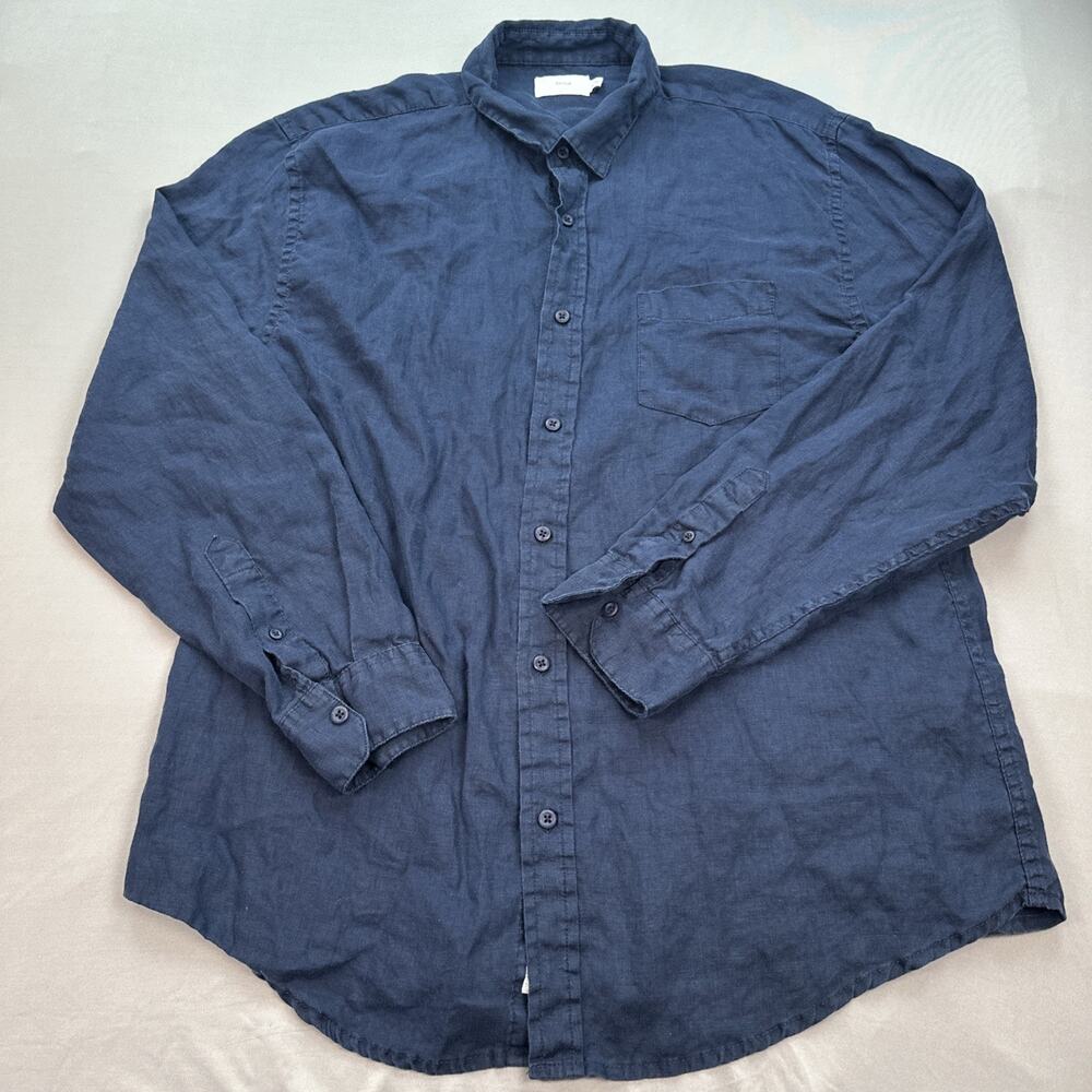 Onia Shirt Mens XL Dark Blue Linen Breathable Relaxed Coastal Beach Summertime